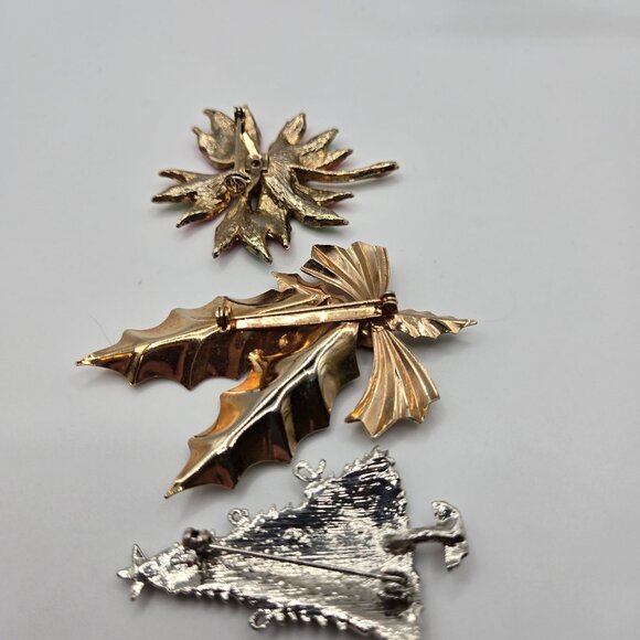 VTG Broch 3PC Set Christmas Poinsettia Tree Mistletoe Holiday Jolly Joy Gift - Picture 15 of 15